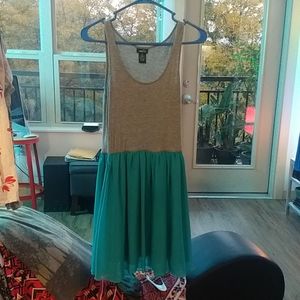 Knit and polyester two tone tank dress